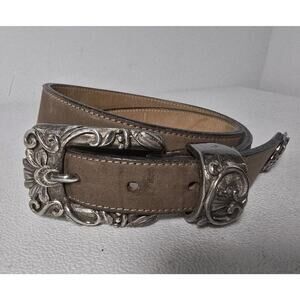 STREETS AHEAD NuBuck Leather Belt Brown Western NBEL Silverplated Buckle Sz M